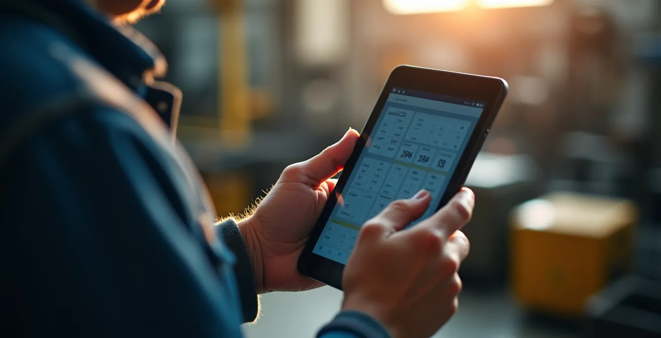 Main d'expert calculant sur tablette les besoins énergétiques